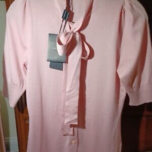 Dolce & Gabbana Cashmere Pink Button-Down Bow-Neck